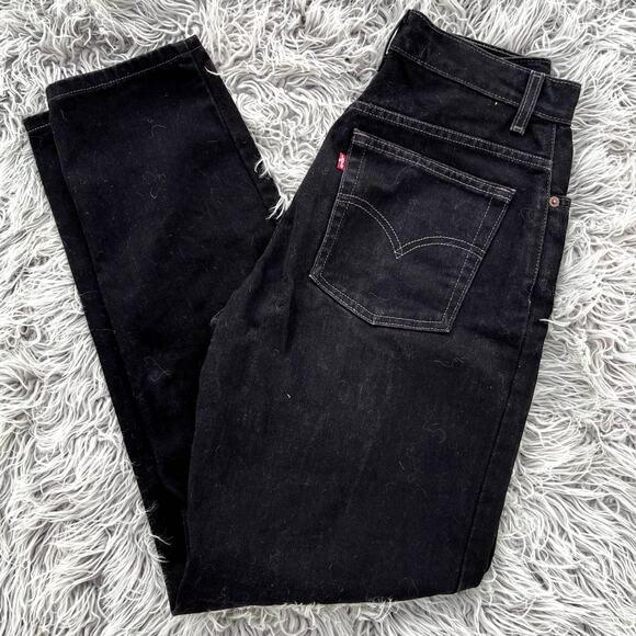 VTG Levi's 550 High Rise Relaxed Fit Tapered Leg Denim Jeans Black Women 10 Long - Picture 1 of 9